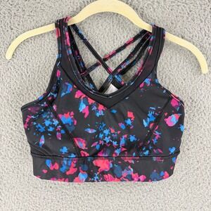 Lululemon Free To Be Wild Sports Bra Womens 6 Black Pink Blue Splatter Strappy